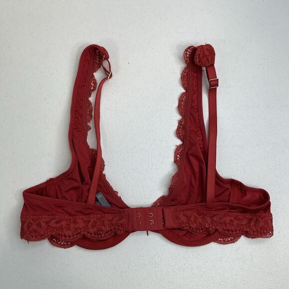 Aerie Happy Size 32A Bra Very Sexy Lined Demi Push Up Underwire Red Lace Plunge - Picture 4 of 15